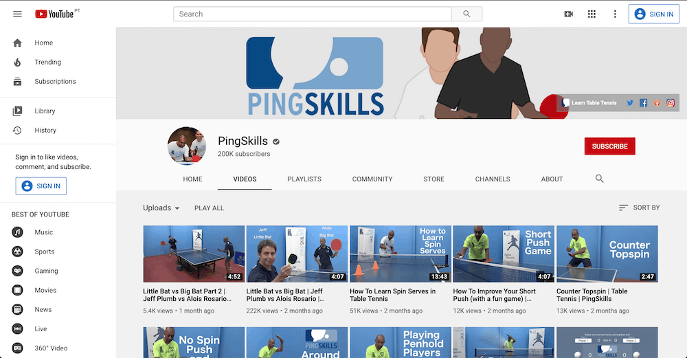 ping pong youtube channel