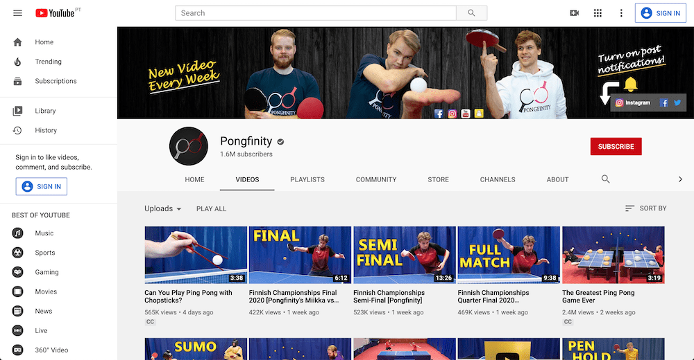 ping pong youtube channel