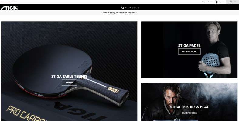 Screenshot taken from Stiga's website