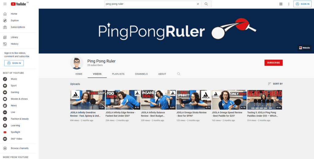 ping pong youtube channel